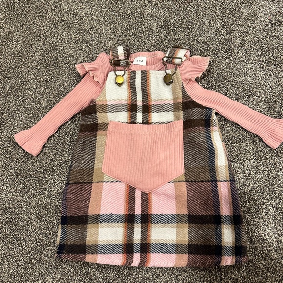 Other - Plaid Pink and Brown Kids Pinafore Dress